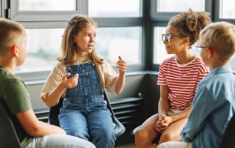 Students having a discussion in class