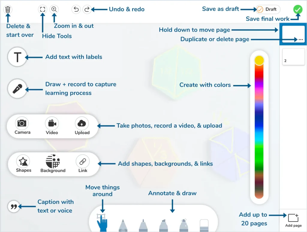 Seesaw app's creative canvas screen